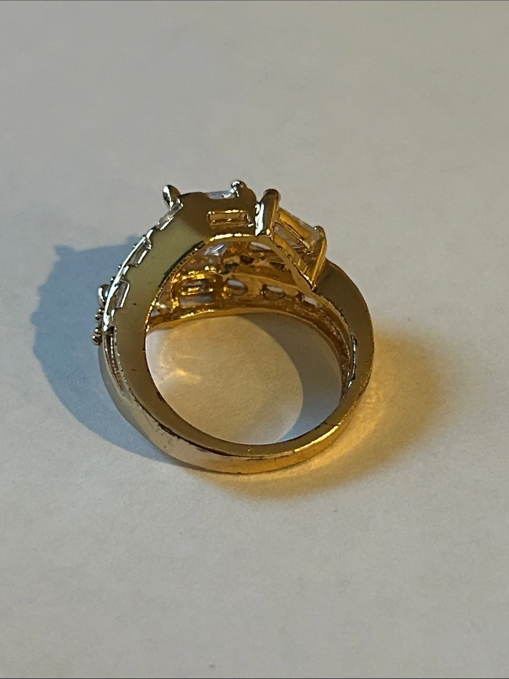 Gold-Tone Clear Stone Statement Ring - Elegant Cocktail Ring